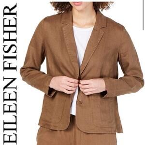 Eileen Fisher Organic Linen Shaped oversized Blazer Pine Needle minimalist L